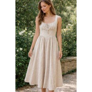 New Womens Boho Cottagecore Peasant Milkmaid Dress Seersucker Striped Size Small